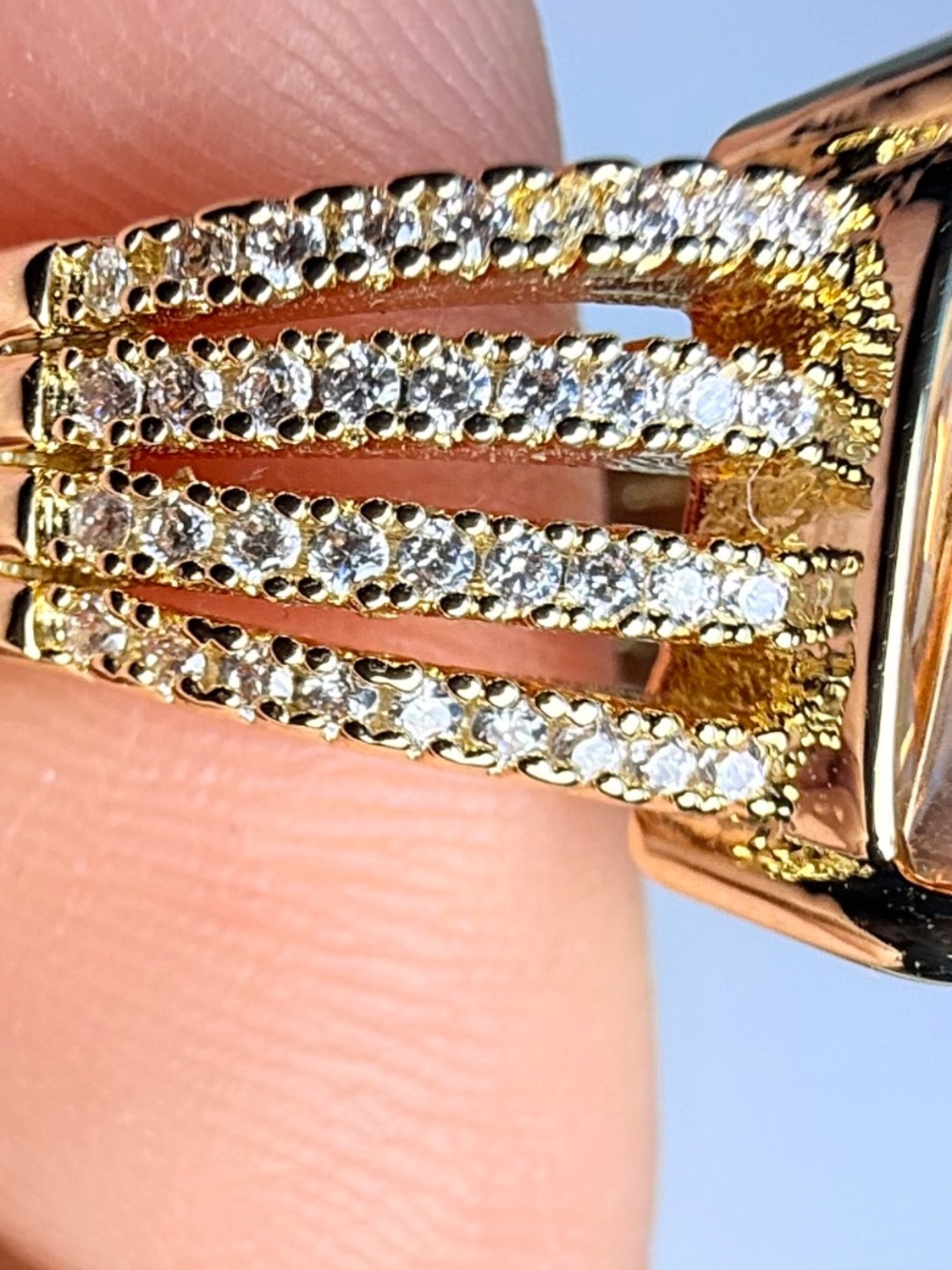 Gold Tone Ring with Champagne Colored Gemstone - Picture 7 of 10